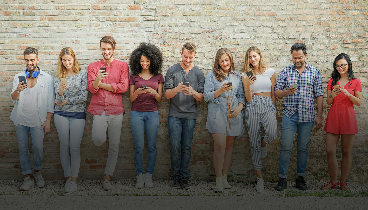 students looking at phones