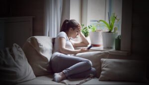 woman looking at phone