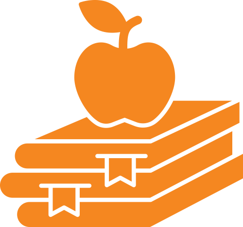 Education icon: text book with apples
