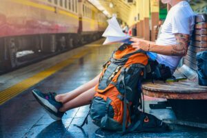 Student taking a backpacking trip